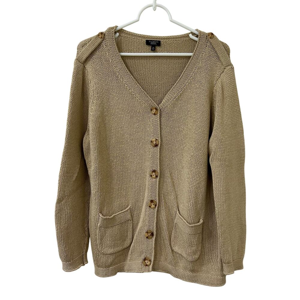 Talbots Womens Sz 2X Oatmeal Tan Chunky Knit Cardigan Sweater Preppy Cabincore